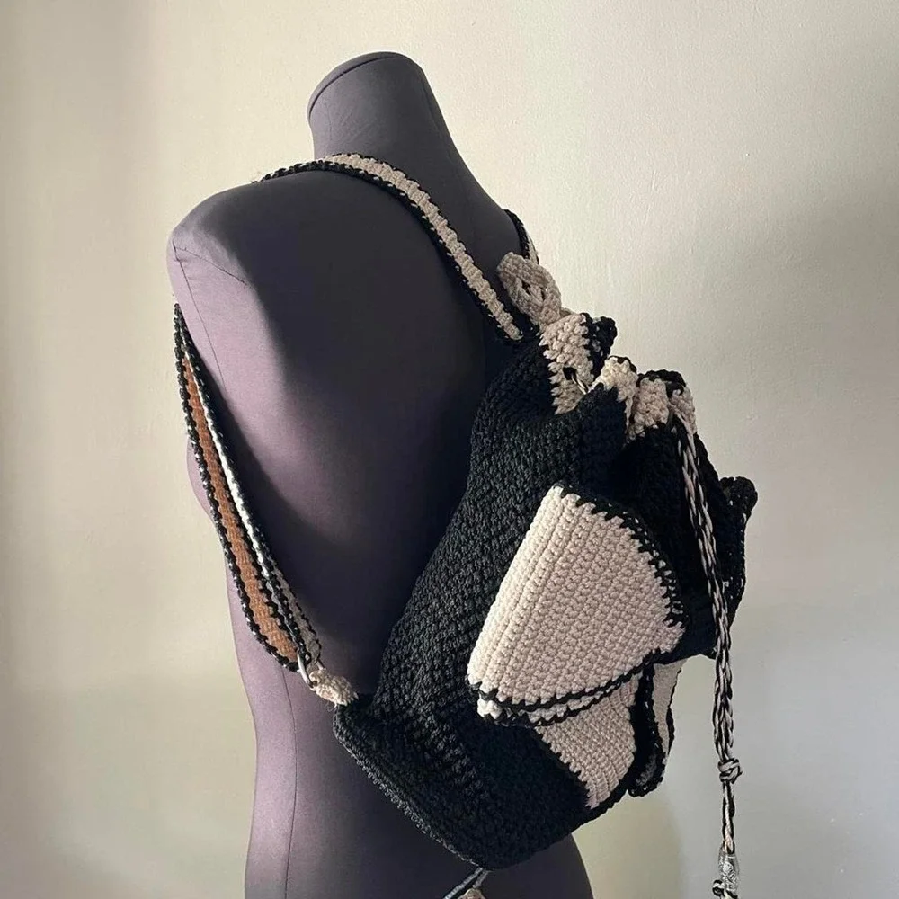 Giant Bow Crochet Macrame Adjustable Drawstring Backpack